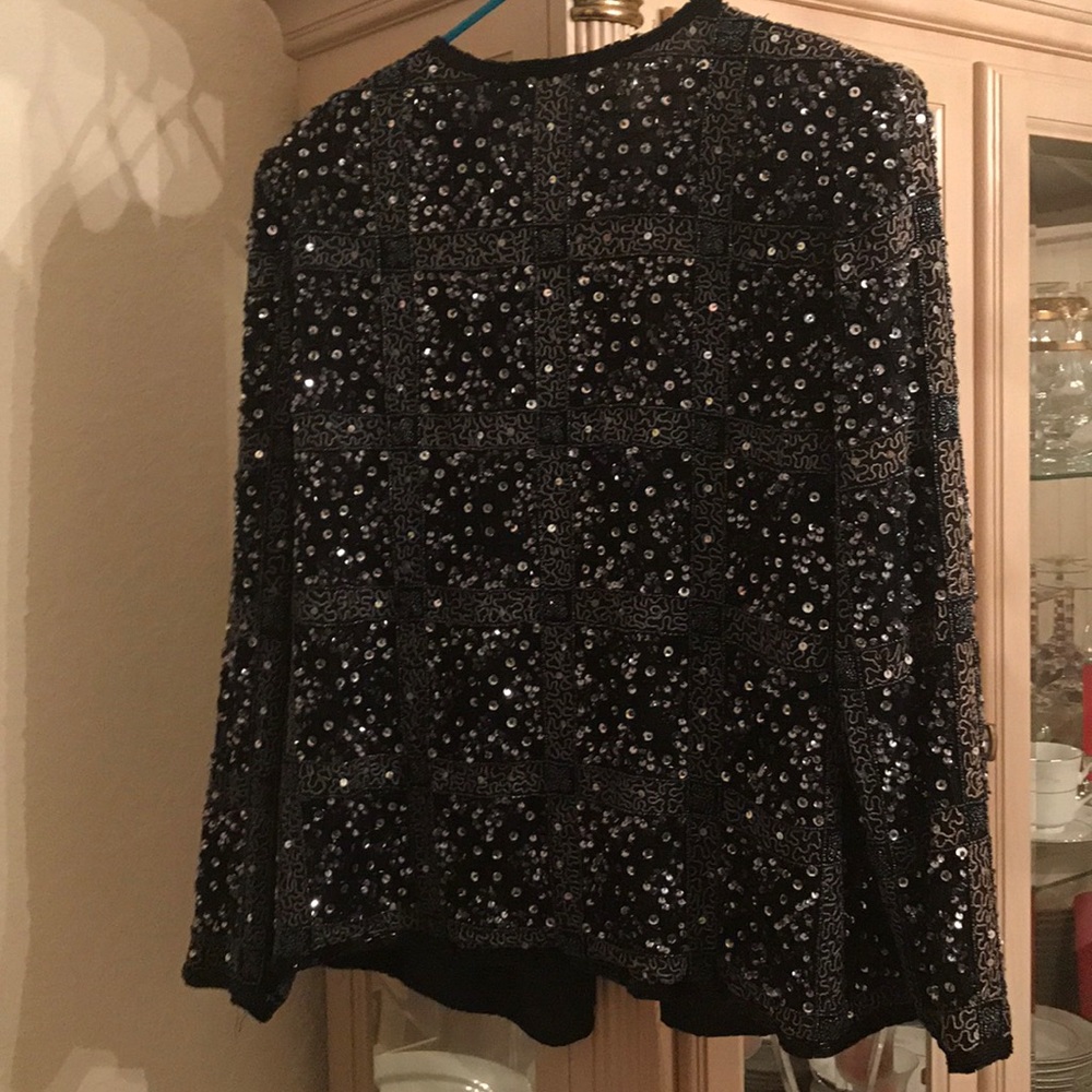 Black and Silver Beaded, Sequined Dinner Jacket